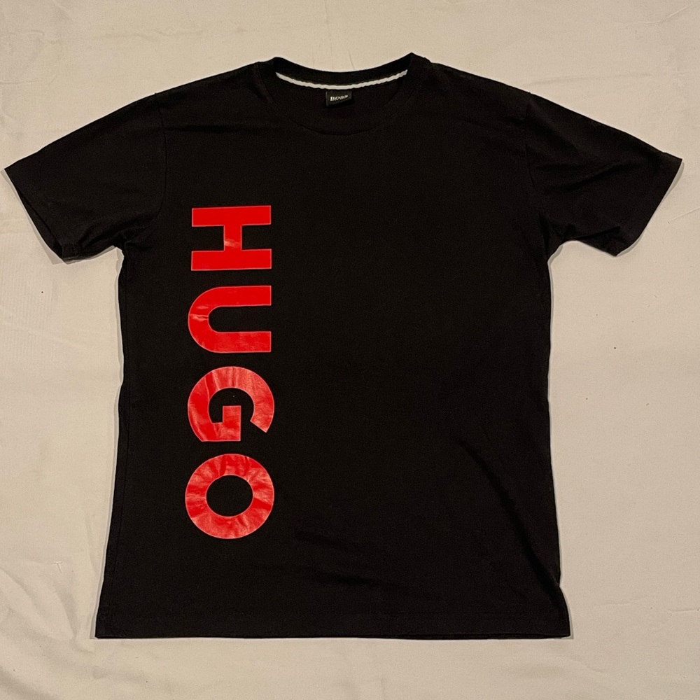 Hugo Boss Black Short Sleeve Tee with Red Vertical HUGO Logo
